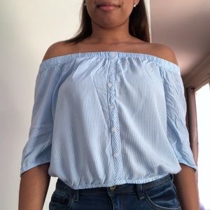 Blue Striped Off the Shoulder Top
